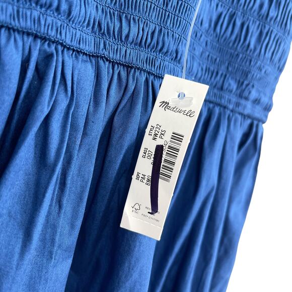 Madewell The Petite Melody Scoopback Smocked Midi Dress Blue PXS NWT Clean Girl - Picture 9 of 11